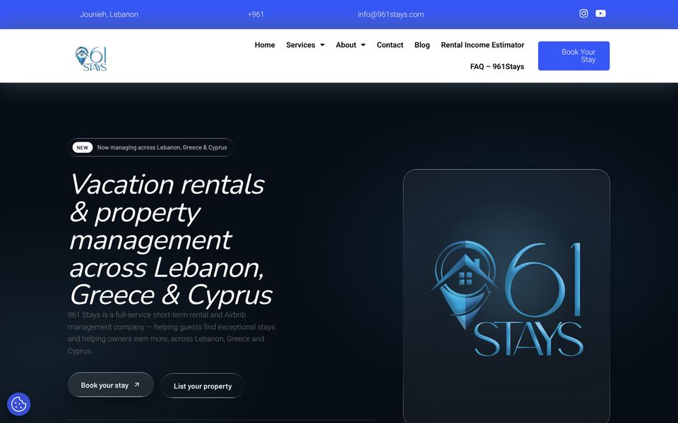 Homepage of 961Stays, designed by StudioLebanon
