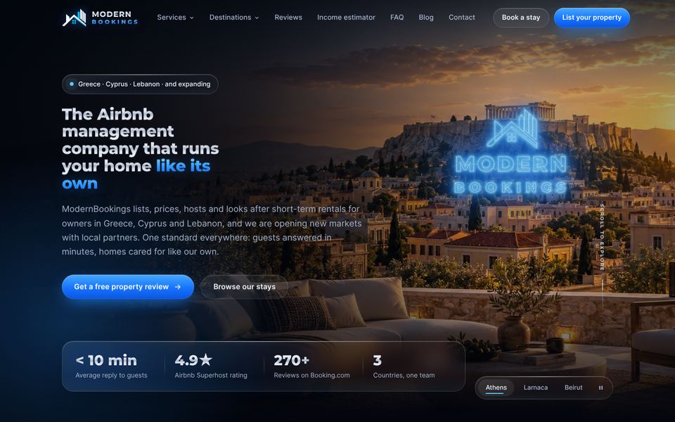 Homepage of ModernBookings, designed by StudioLebanon