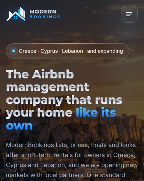 ModernBookings rental management website on a phone, designed by StudioLebanon